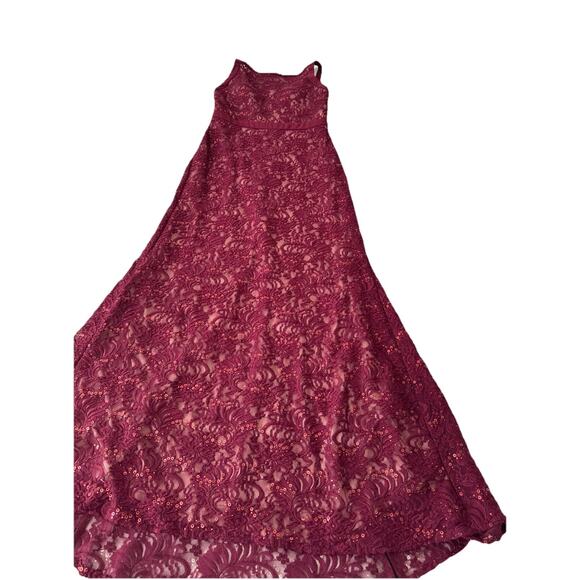 NW Nightway Burgundy Sequins Formal Evening Gown High Low Slight Flare Sz 6 - Picture 6 of 11